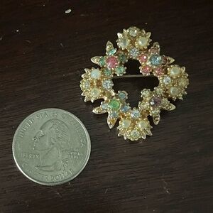 Vintage Gold Multicolored Rhinestone Brooch - FREE when added to bundle of $25+